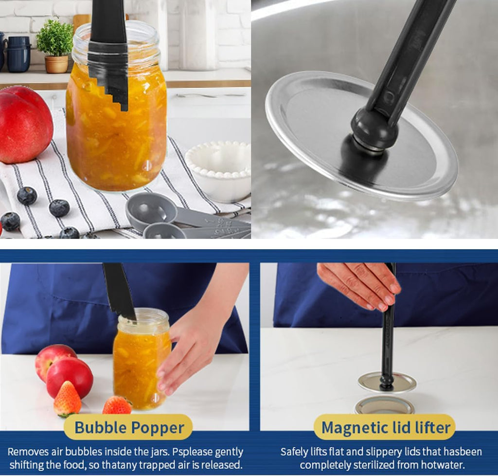 Canning Jar Lifter Tongs with Jar Lid Lifter Magnetic Lid Lifter,Canning Bubble Popper Bubble Remover and Canning