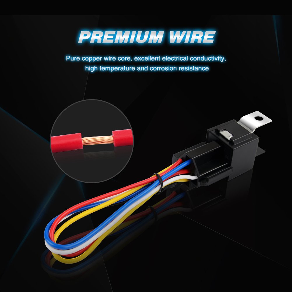 50003R Automotive Set 5-Pin 30/40A 12V SPDT with Interlocking Relay Socket and Wiring Harness-5 Pack, 2 Years Warranty