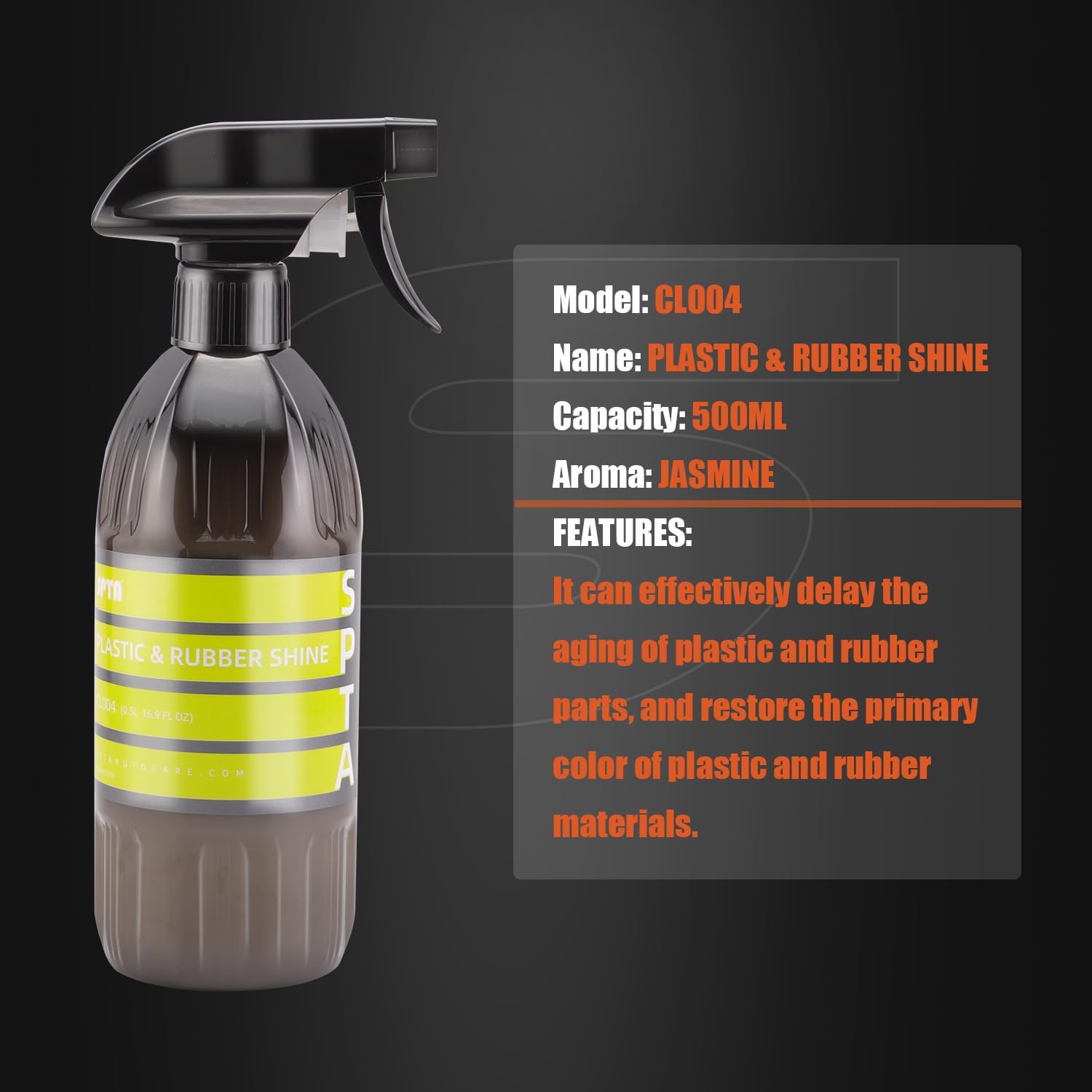 Plastic & Rubber Shine, 16oz 500ml Rubber, and Plastic Dressing - Tire Dressing, Non-Greasy, Dry to the Touch Shine