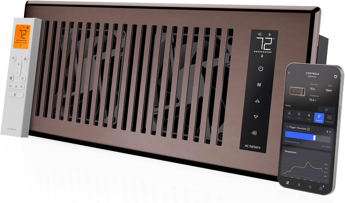AC Infinity AIRTAP T4, Bronze Register Booster Fan for 4”x12” Openings