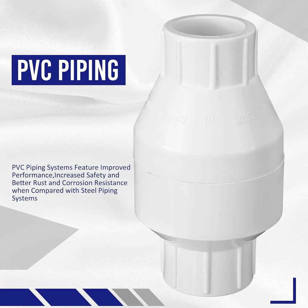 Geetery 4 Pcs 3/4 Inch PVC Inline Check Valve Solvent Connections White Plastic Backflow Preventer Pipe Fittings Check Socket Schedule