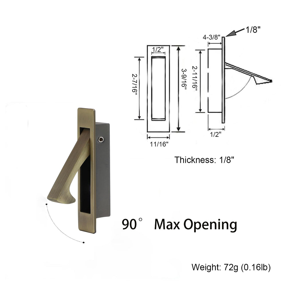 Pocket Door Handles Edge Pull,Flush Finger Hardware,Antique Brass,2