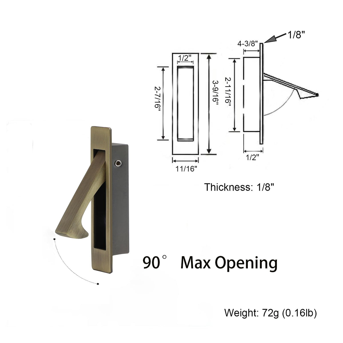 Pocket Door Handles Edge Pull,Flush Finger Hardware,Antique Brass,2