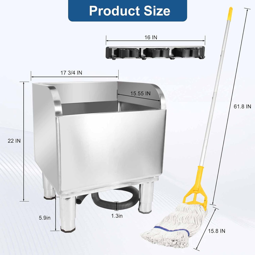 17 3/4in Stainless Steel Floor Mop Sink with Detachable Mop