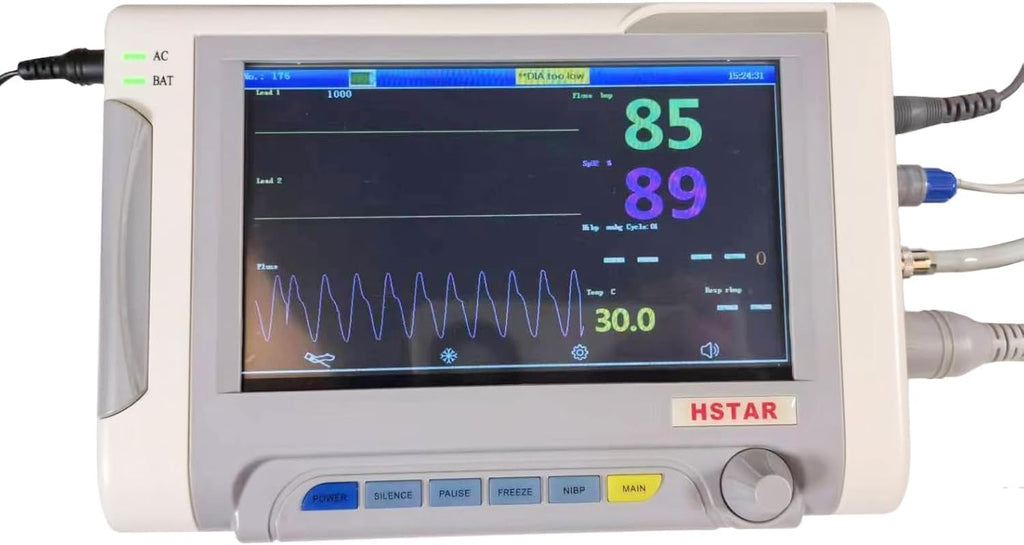 Veterinary Vital Signs Monitor 7 Inch Portable 6 Parameter Monitor ECG/NIBP/PR/SPO2/RESP/TEMP Animal Monitor