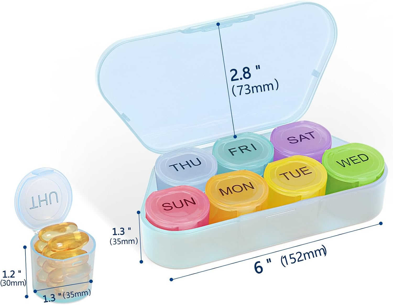 Weekly Pill Organizer, BPA Free Medicine Organizer Rainbow 9 Day Pill Box, Daily Portable Pill Conatainer for