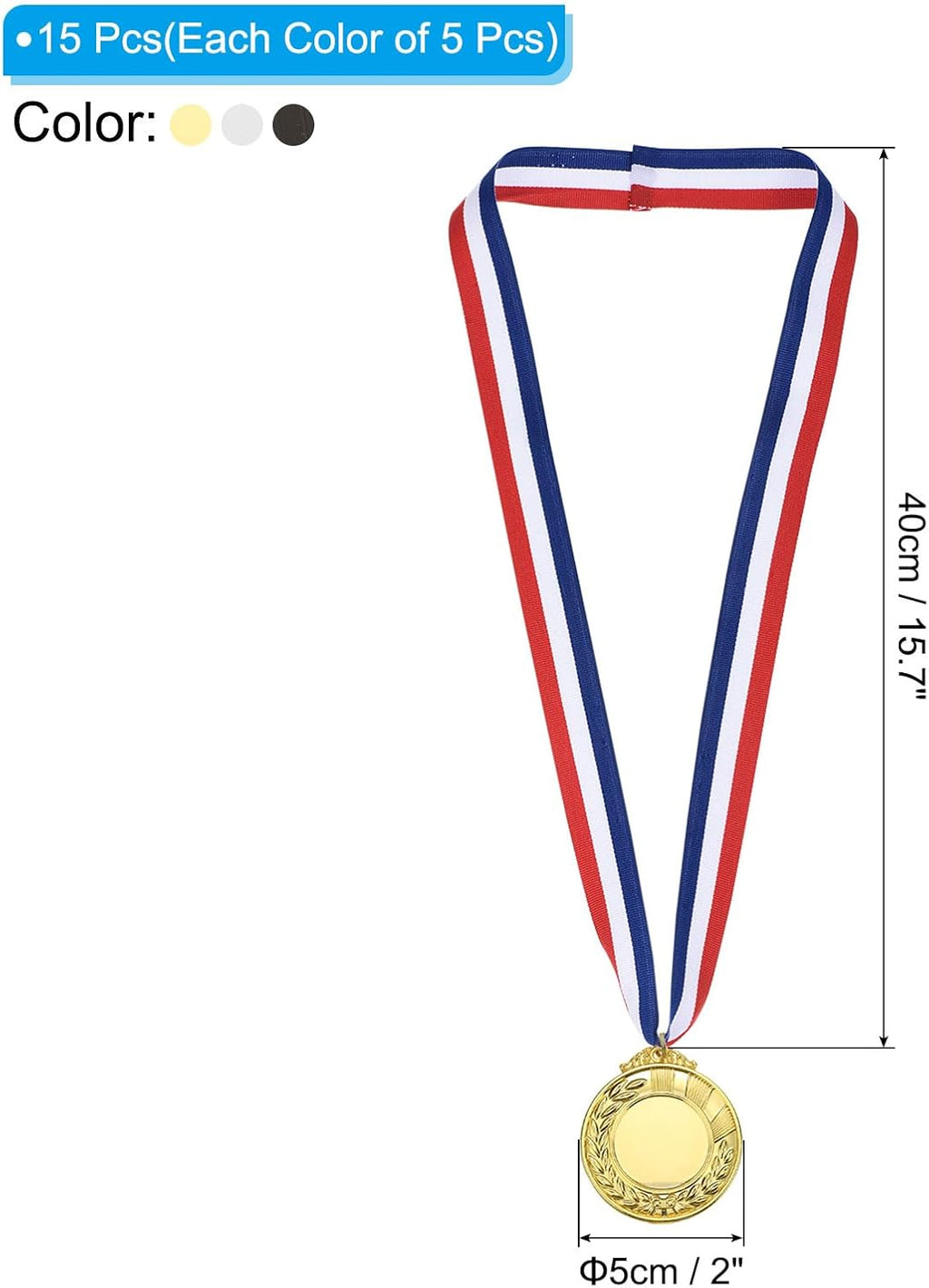 Blank Award Medals Gold Silver Bronze Award Medal Neck Ribbon 15Pcs | Make Your Kit, Winner Prize for Sports Games