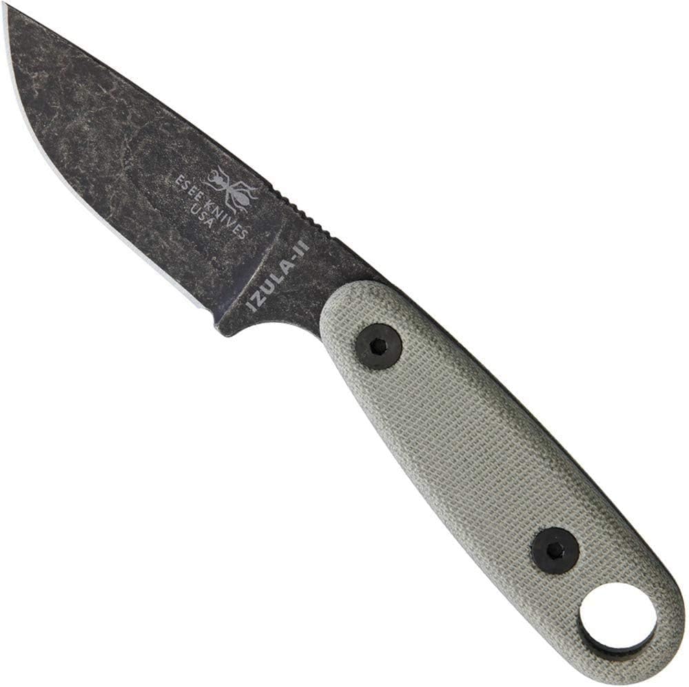 Knives Izula-II Fixed Blade Knife, w/Micarta Handle, Molded Sheath, & Clip Plate (Black Oxide)