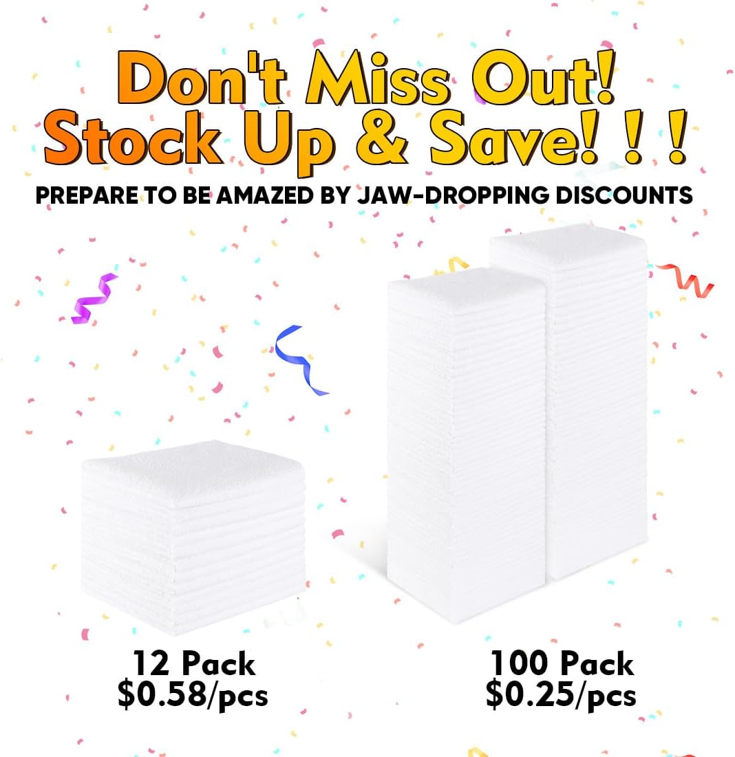 White Microfiber Cleaning Cloths 100 Pack, Reusable Cleaning Rags Shop Towels - Bulk Multipurpose Microfiber Towels
