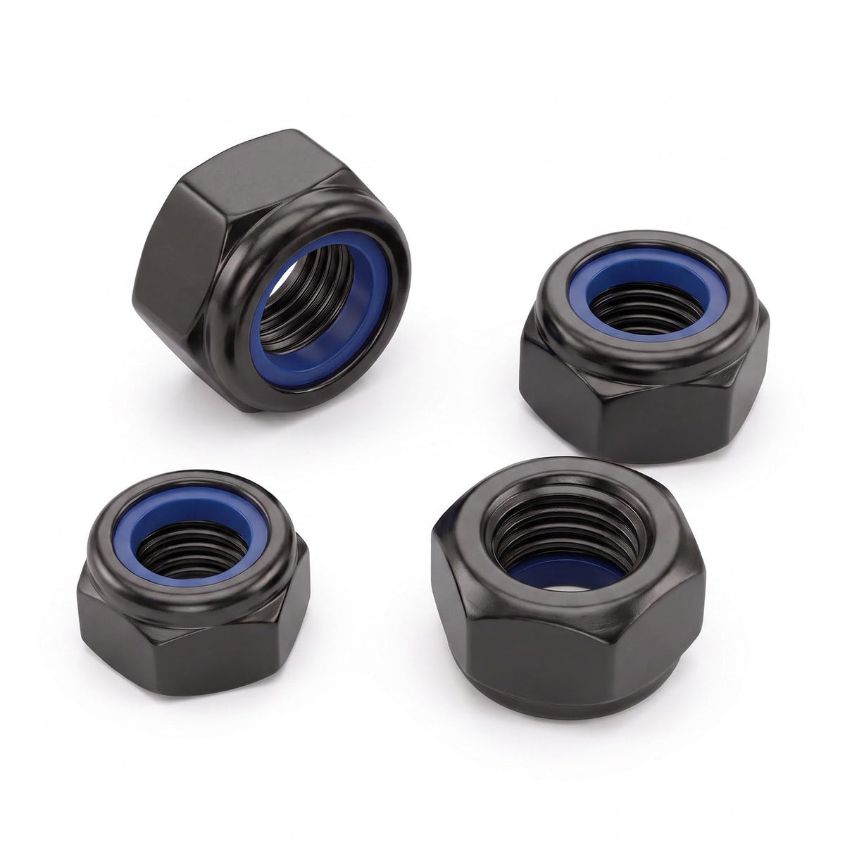 M5 (50 Pack) Nylon Insert Locknuts, Black Zinc Plated 18-8 (304) Stainless Steel Bright Finish Fully Thread