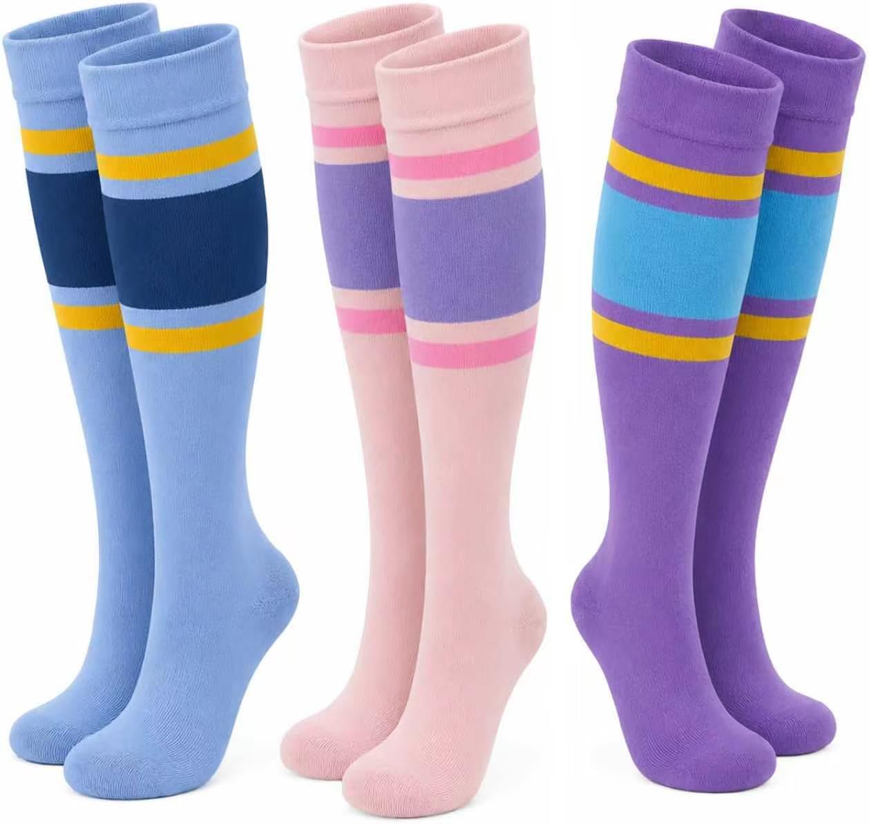 3-Pack 20-30 mmHg Cotton Compression Socks, Bright Striped