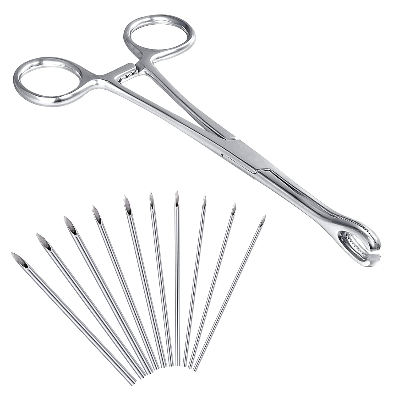 Piercing Metal Clamps Forceps with 20Pcs Piercing Needles Surgical Stainless Steel Piercing Clamps for Belly Nipple