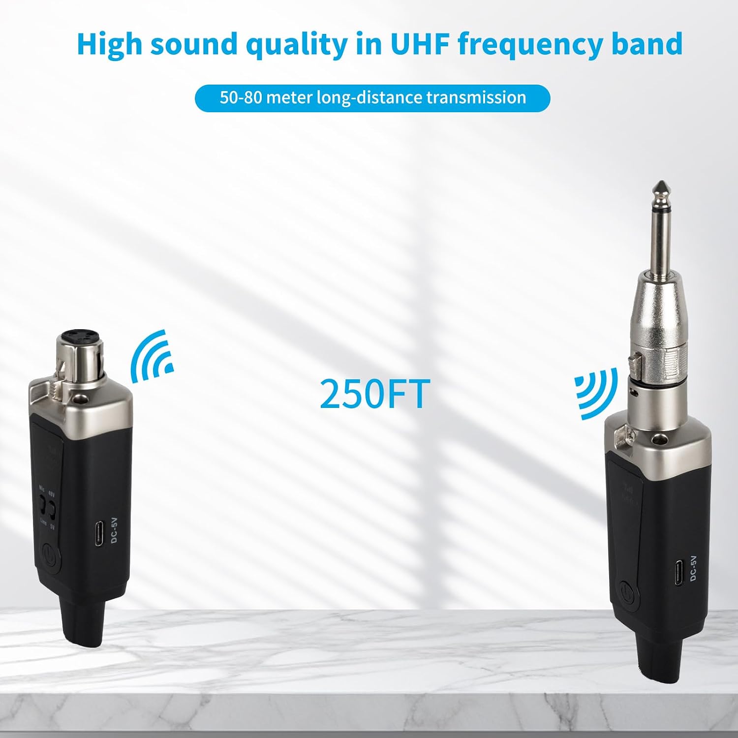 Wireless XLR Microphone Transmitter Receiver, UHF Wireless Mic System with 16 Channels, Guitar Wirless Adapter with