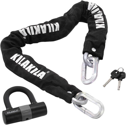 Security Chain Lock - Heavy Duty 10mm Bicycle and Motorbike Lock With 16mm U Lock