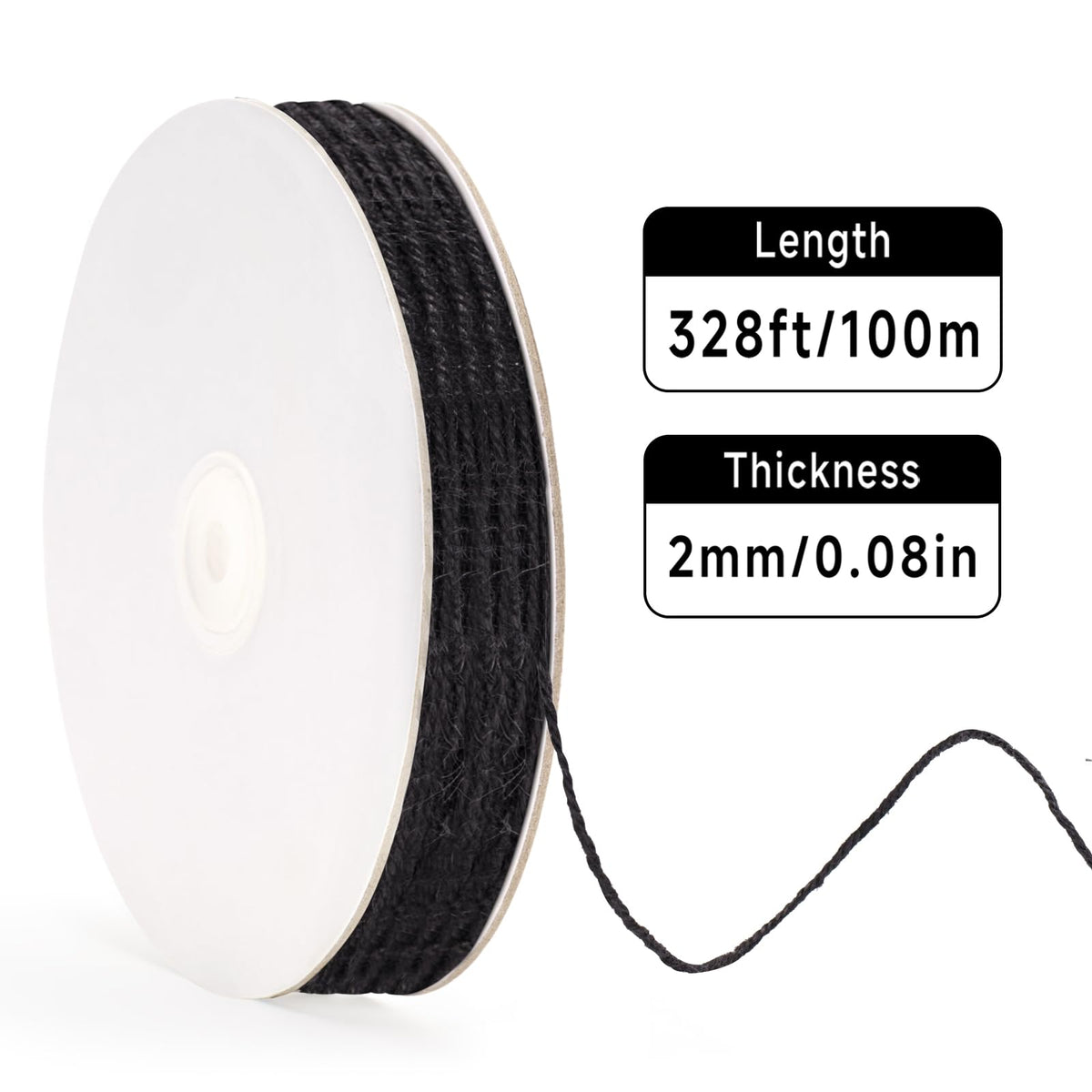 Black Jute Twine 328ft, 2mm String Twisted for Gift Wrapping