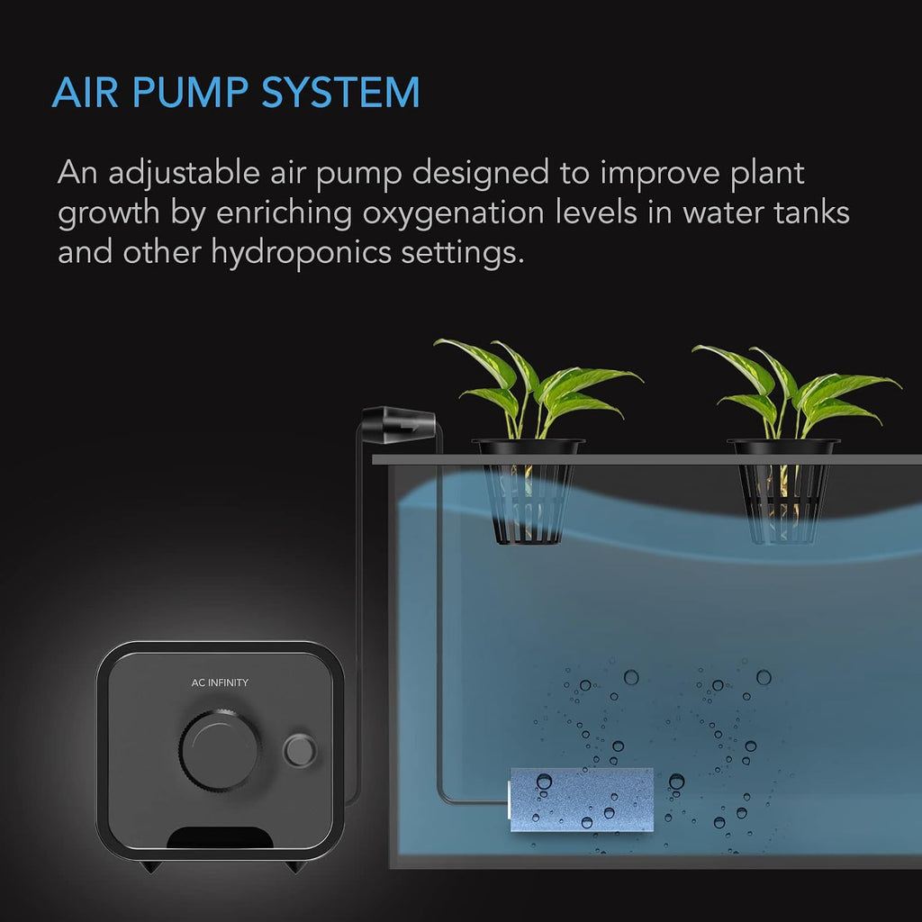 Air Pump One-Outlet Adjustable Oxygen Pump Kit with Tubing, Check Valve, and Air Stone