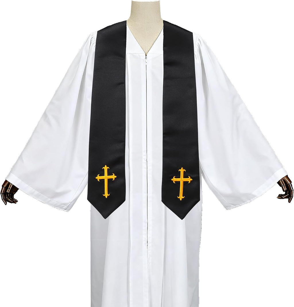 Clergy Stole with Embroidery Cross, Unisex Minister Priest Stole for Wedding Church Service Accessories 60/72 Inch