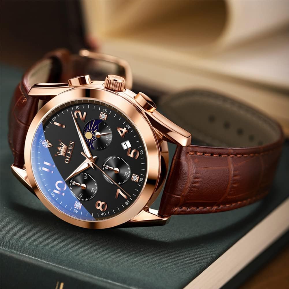 Men's Watches Brown Leather with Date,Casual Watches for Men,Large Face Watches Men,Chronograph Mens Watch,Sport