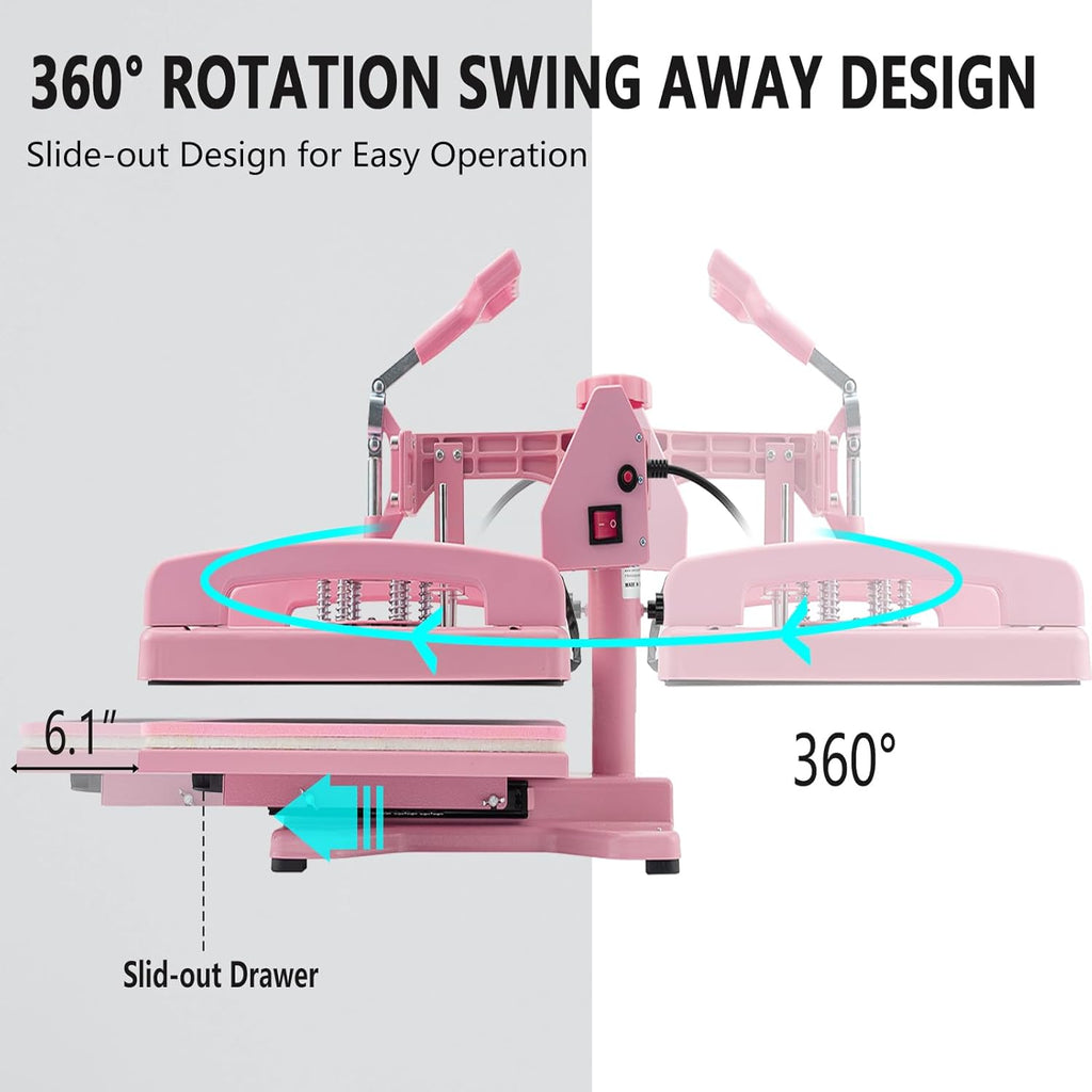5 in 1 Heat Press Machine 12x15 Inch, Heat Press Machine for T Shirts Hat Cap Mug Plate 360° Swing Away, Sublimation