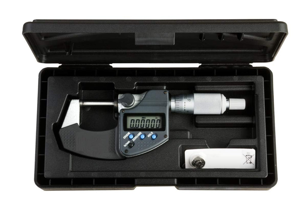 293-340 Outside Micrometer, 0-1 Range, 0.00005"/0.001mm Resolution, IP65, No Output, with Ratchet