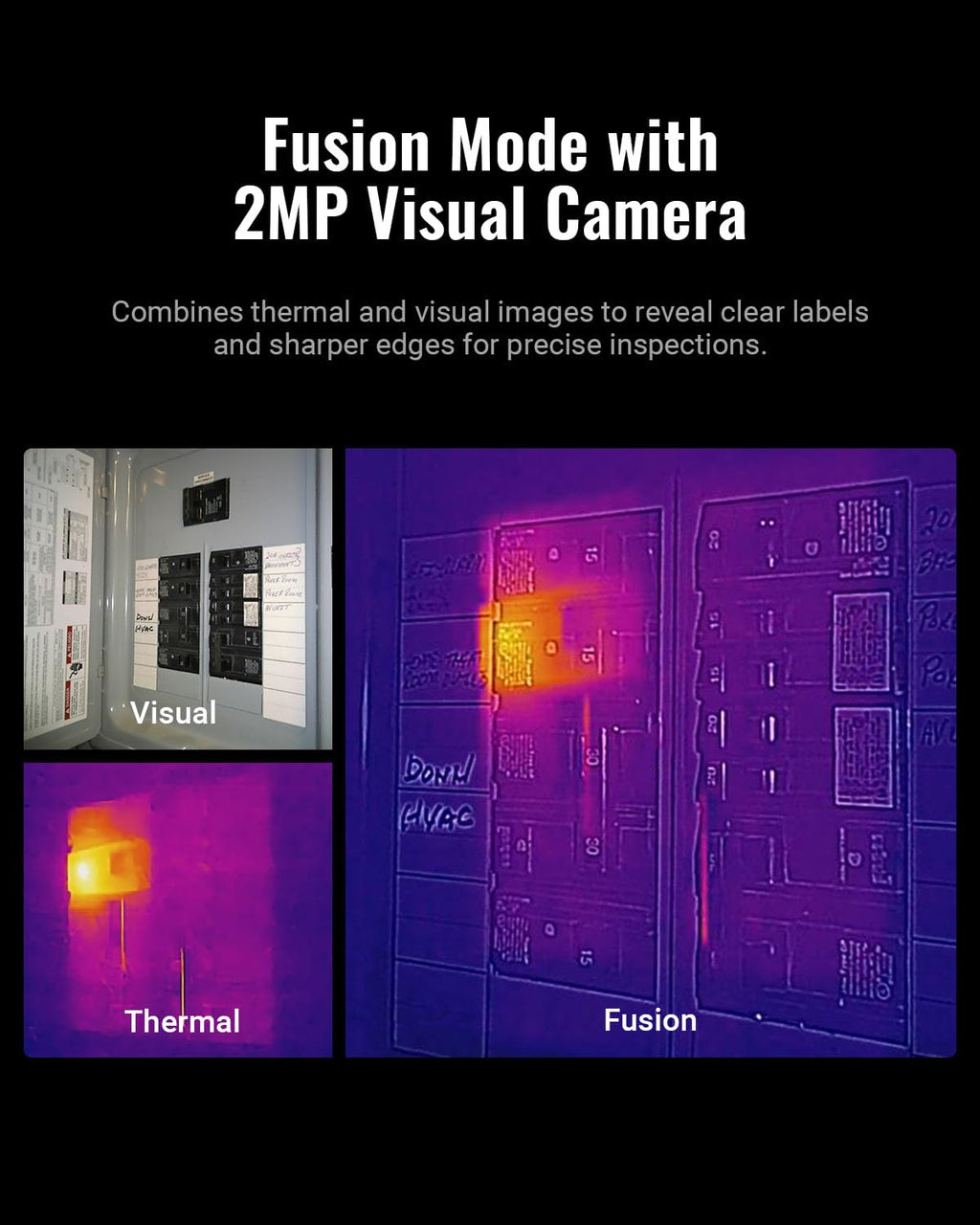 HSFTOOLS F2VW Thermal Camera with 2MP Visual Cam, 640x480 Super Resolution