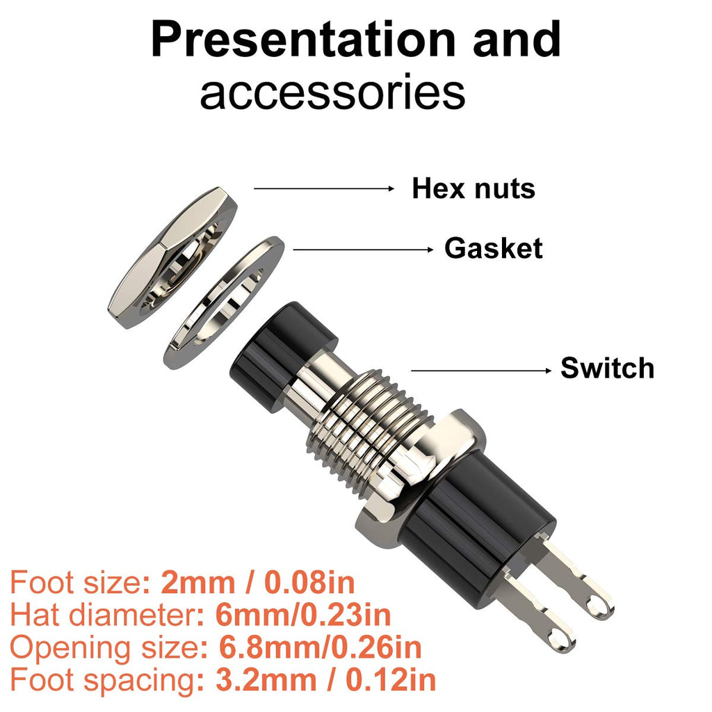 Momentary Push Button Switch, 1A 250V AC SPST Mini Pushbutton Switches with Wire Normal Closed(NC) Black Cap - 10pcs