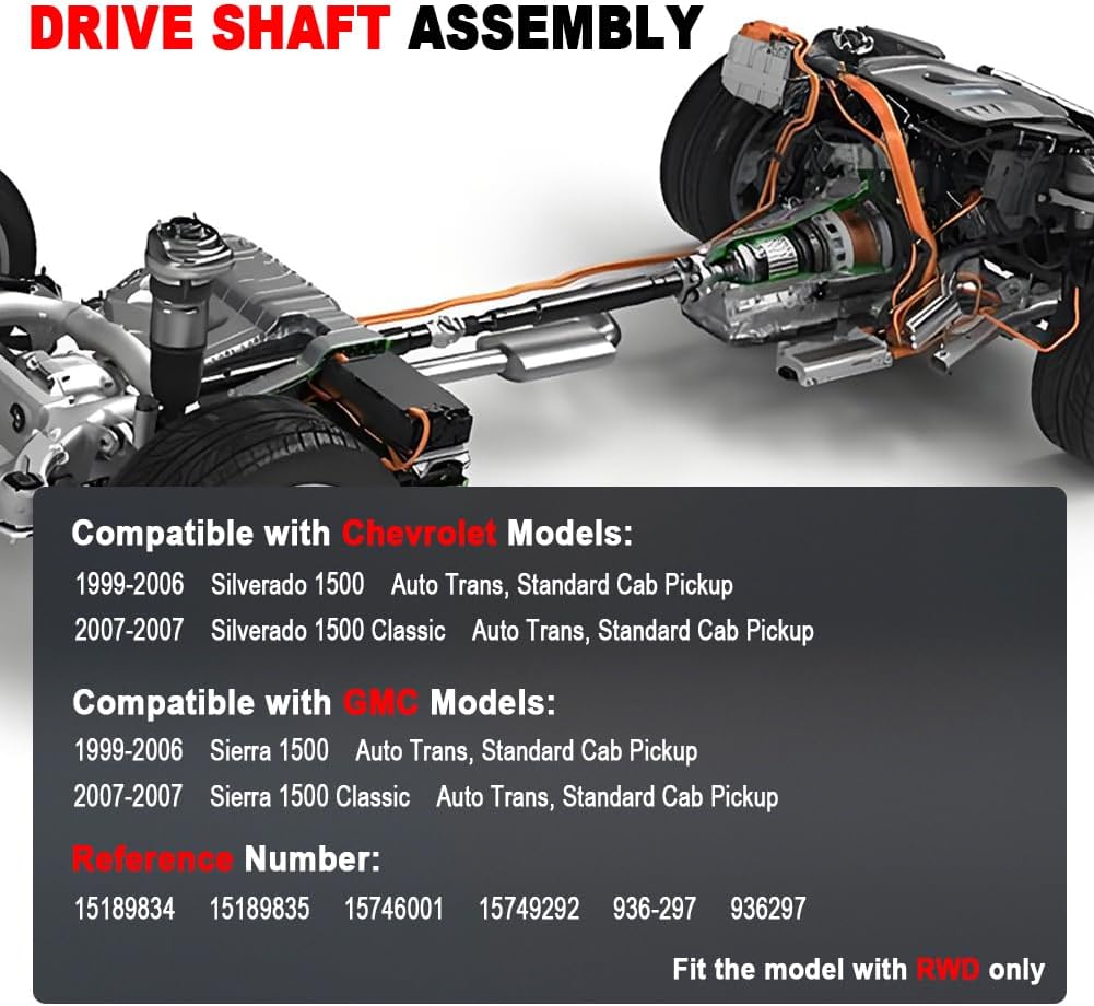 936-297 Rear Drive Shaft Prop Shaft Driveshaft Assembly [ RWD ] Compatible with 1999-2006 Silverado 1500/Sierra 1500 2007 Classic Standard Cab Pickup #15189834 15189835 15746001 15749292