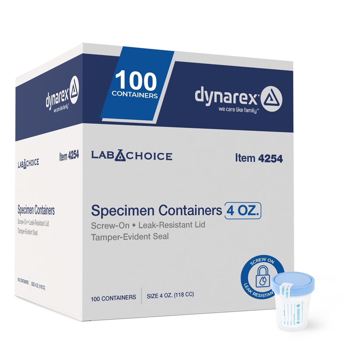 LabChoice Specimen Containers for Urine Sample Collection - 4 oz - Sterile - Tamper-Evident Seal with Writing Label