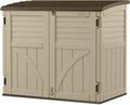 Horizontal Shed, Compact Outdoor Storage System, 34 Cu. Ft. Capacity, Sand & Slate - Lockable Multi-Wall Resin
