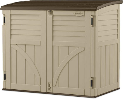 Horizontal Shed, Compact Outdoor Storage System, 34 Cu. Ft. Capacity, Sand & Slate - Lockable Multi-Wall Resin