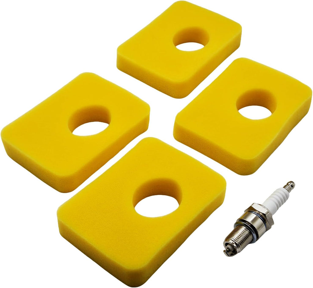 799579 Lawn Mower Air Filter Compatible with B.S 4248, 5434, 799579 Air Cleaner Foam Filter Fits 09P602 09P702 550e-550ex Series 09P000, 08P000 Engine (4Pcs Filter+1Pcs Spark Plug)