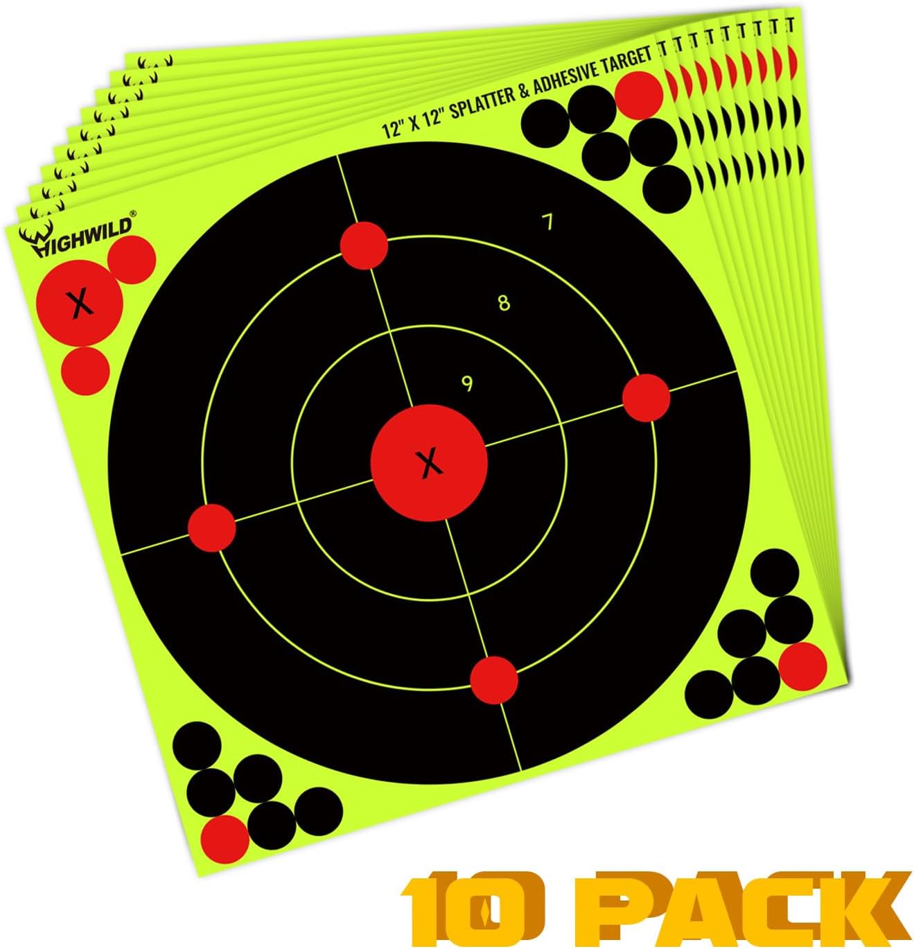 12X12 Inch Splatter Adhesive Bullseye Fluorescent Yellow Shooting Target Stickers - Suitable for Handguns, Rifles, BB