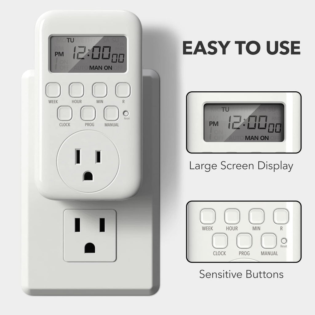 BN-LINK Digital Outlet Timer for Light, 7 Days Programmable Timer for Lamps