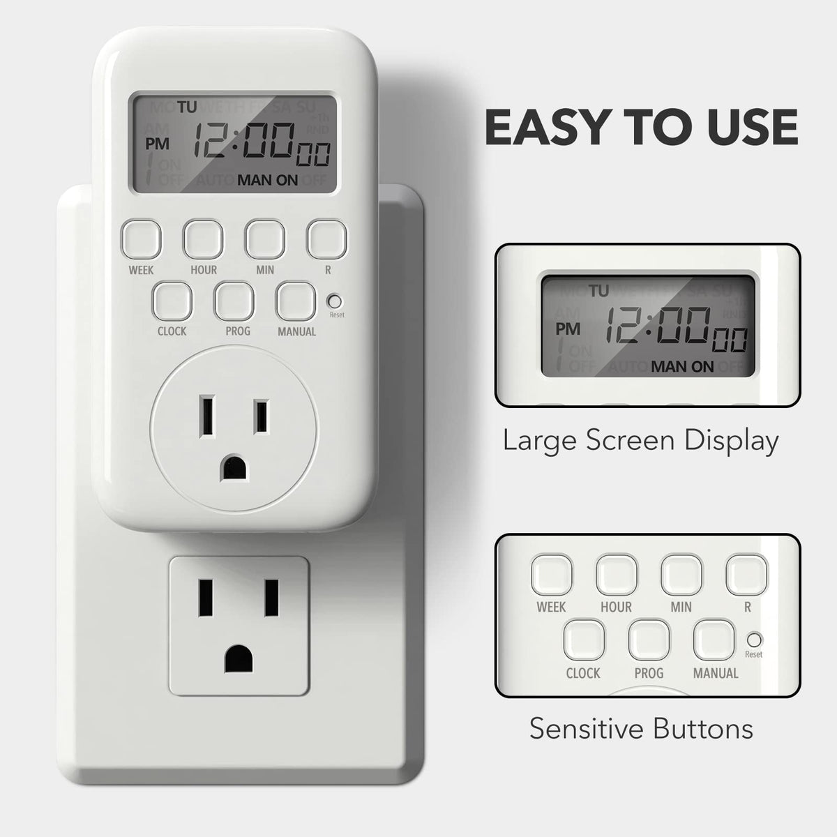 BN-LINK Digital Outlet Timer for Light, 7 Days Programmable Timer for Lamps