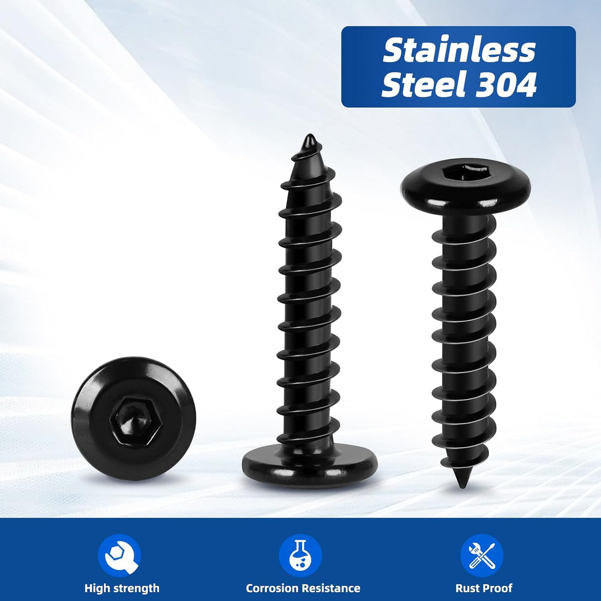 M4 x 30mm Flat Head Socket Cap Self Tapping Screws, Countersunk Wood Screws, 304 Stainless Steel 18-8, Allen Hex Drive, Black Finish, 50 PCS