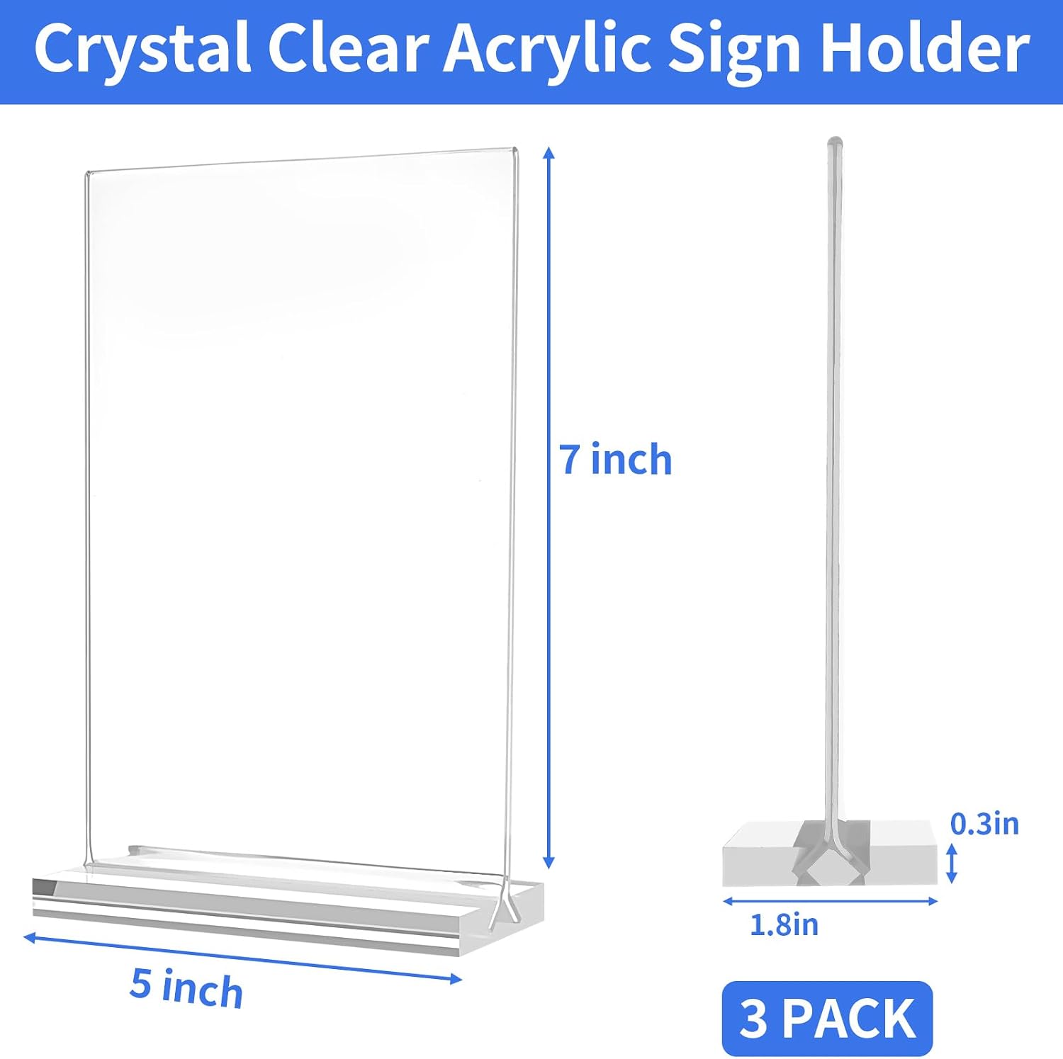 Acrylic Sign Holder 5x7，Vertical Display Stand，Double-sided Sign Holder | Clear Display Stand, Table Top Sign Holder