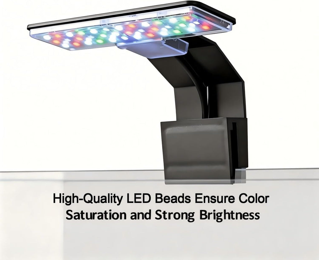 Mini Clip On Fish Tank Light 7W Small Aquarium Light for 1 to 5 Gallon Nano Tanks USB Moving Lamp with White Red Blue