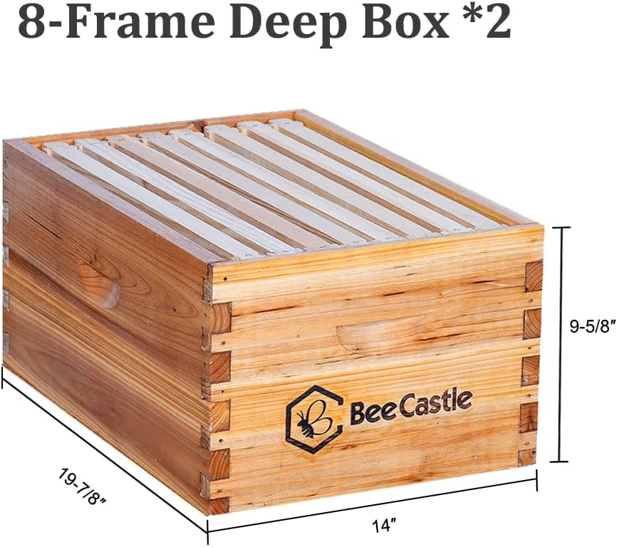 8 Frame Langstroth Bee Hive Coated with Beeswax Includes Beehive Frames and Waxed Foundations (2 Deep Boxes & 1