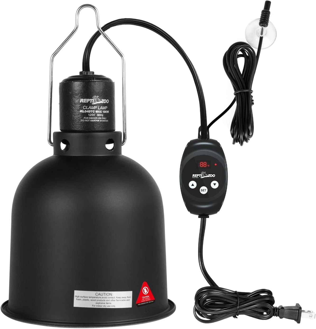 Reptile Light Fixture with Dimming Thermostat, 5.5 Inch Deep Dome Lamp Fixture with Temperature Controller for