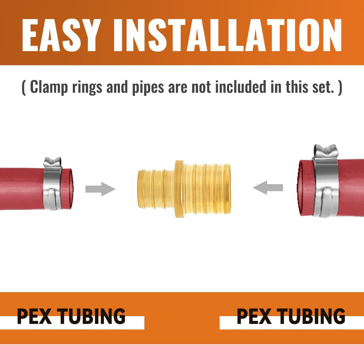 SUNGATOR 6-Pack 1" x 3/4" PEX Reducing Coupling, Brass Crimp Fitting