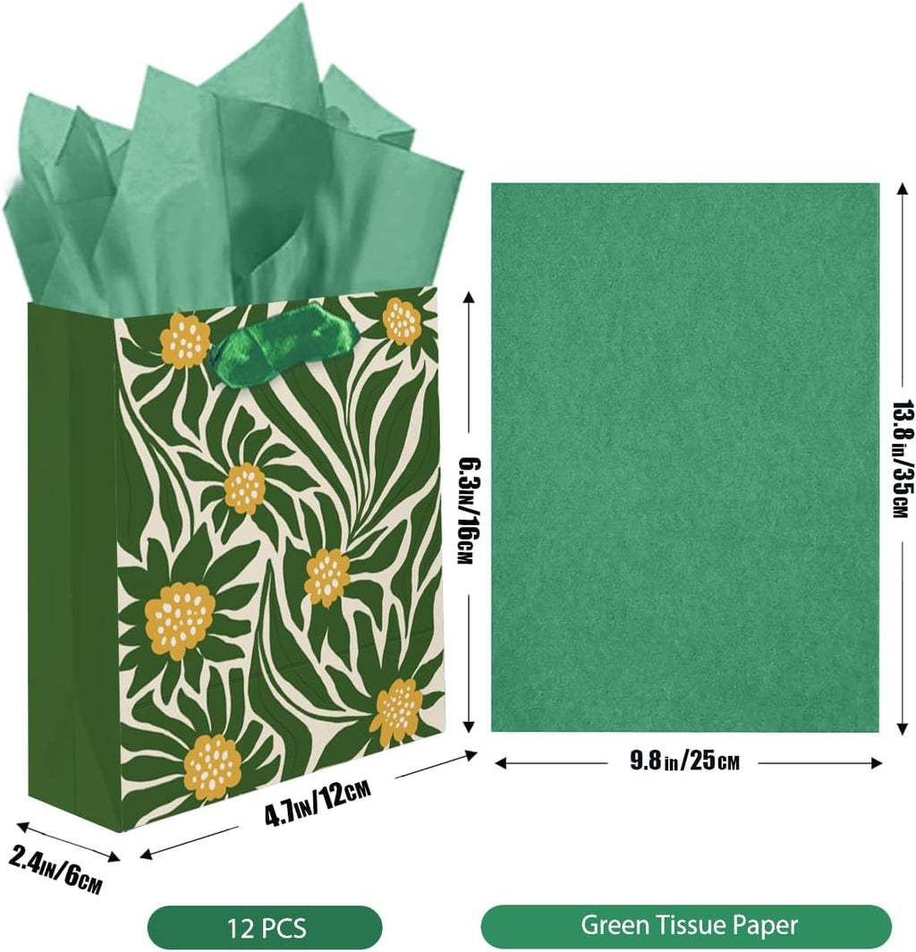 7.9"x4.3"x9.6" 6PCS Clash Flowers Paper Gift Bags with Tissue Paper Handles Medium Size Bags（ Tissue Paper ）