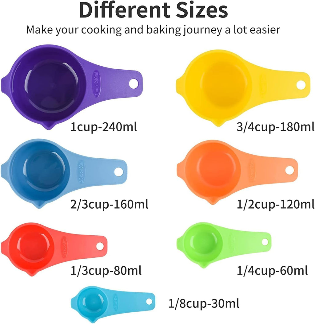 Measuring Cups and Spoons Set, Plastic Measuring Cup Set 15, Mixing Color Dry Measure Cups Spoons, 7 Measuring Cups &