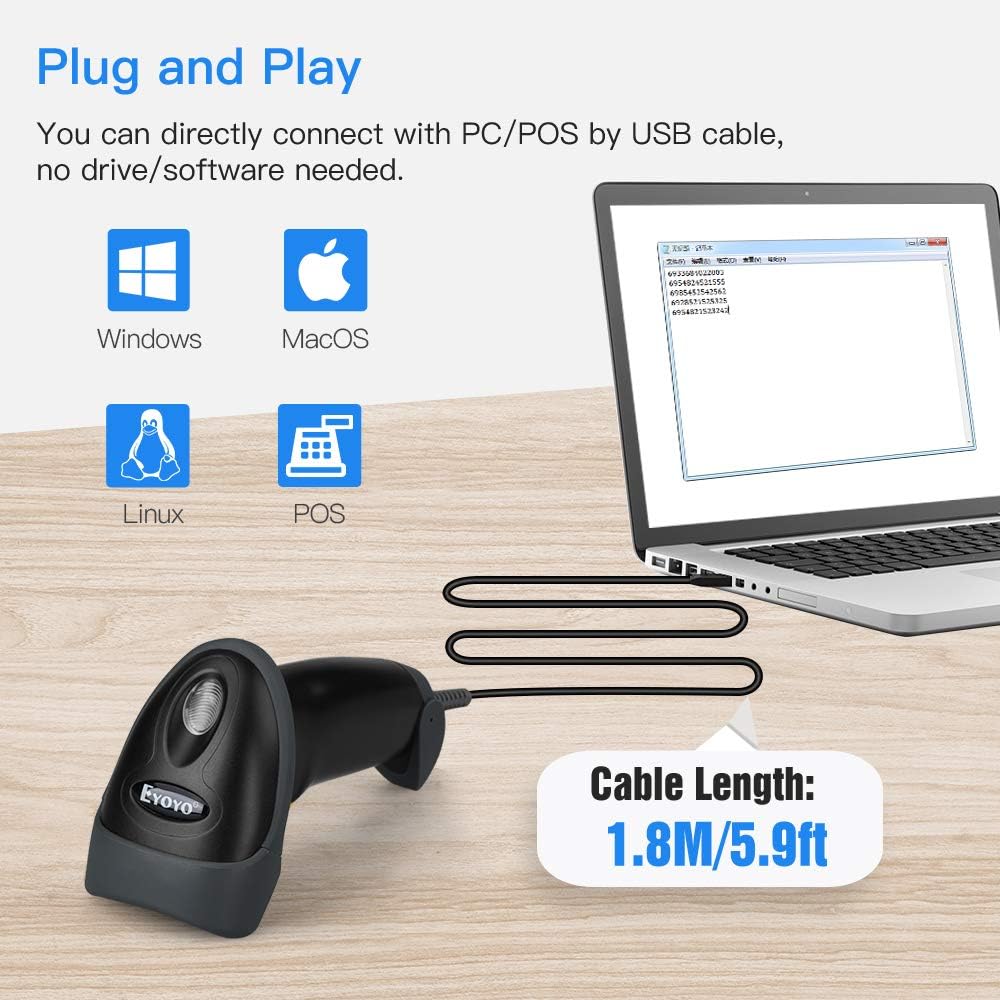 EYH2 Handheld USB Wired 2D 1D Barcode Scanner for POS Mobile Payment | Automatic QR Code Scanner PDF417 Data Matrix
