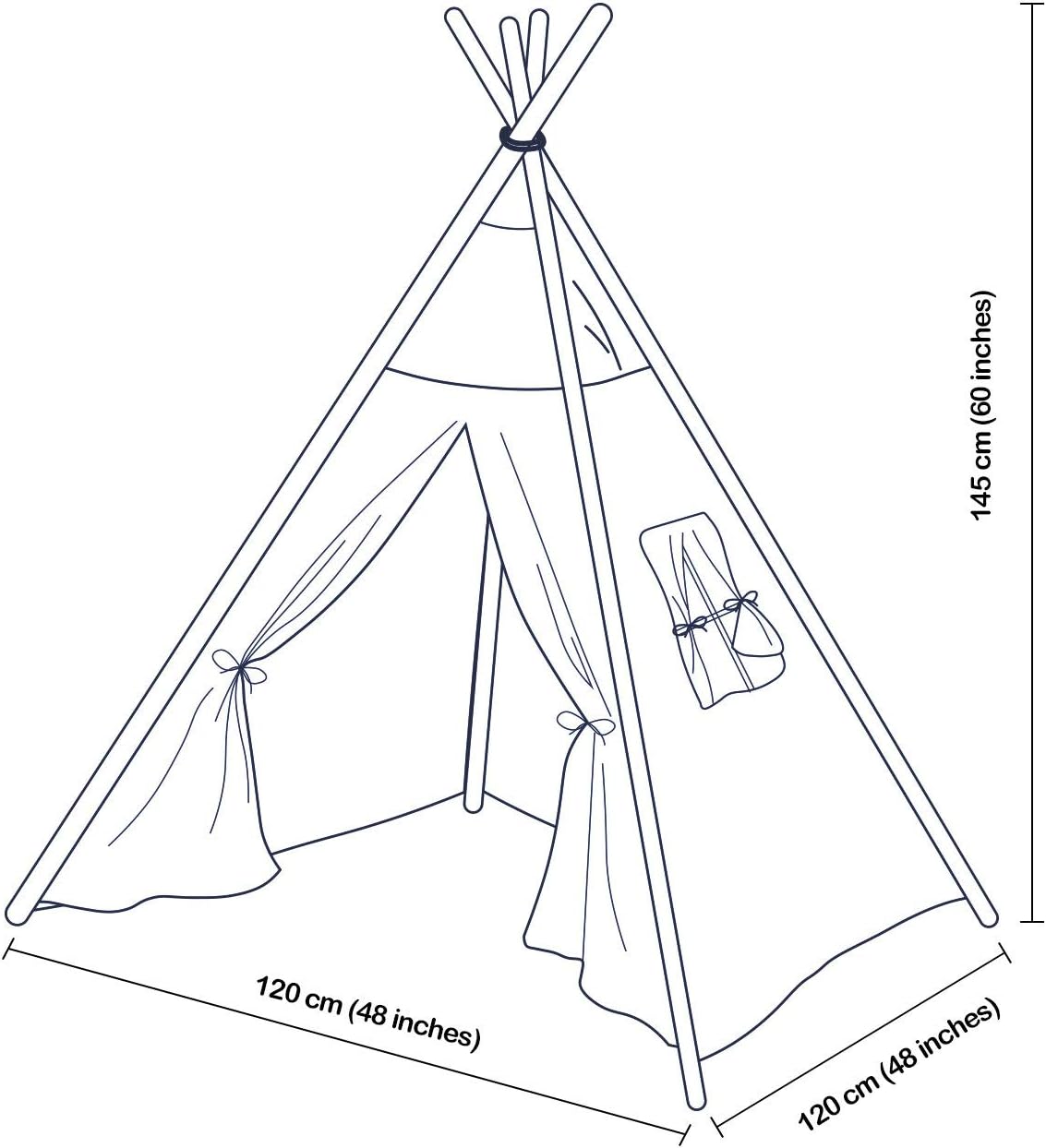 Teepee Tent for Kids - Play Tent with Mat, Indoor Outdoor Playhouse, Indian Canvas Tipi Wigwam, Children's Navy