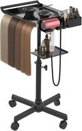 Hairstylist Tray on Wheels, Rolling Salon Tray with Holder and Hair Separator Stand, Salon Trolley Adjustable Tray