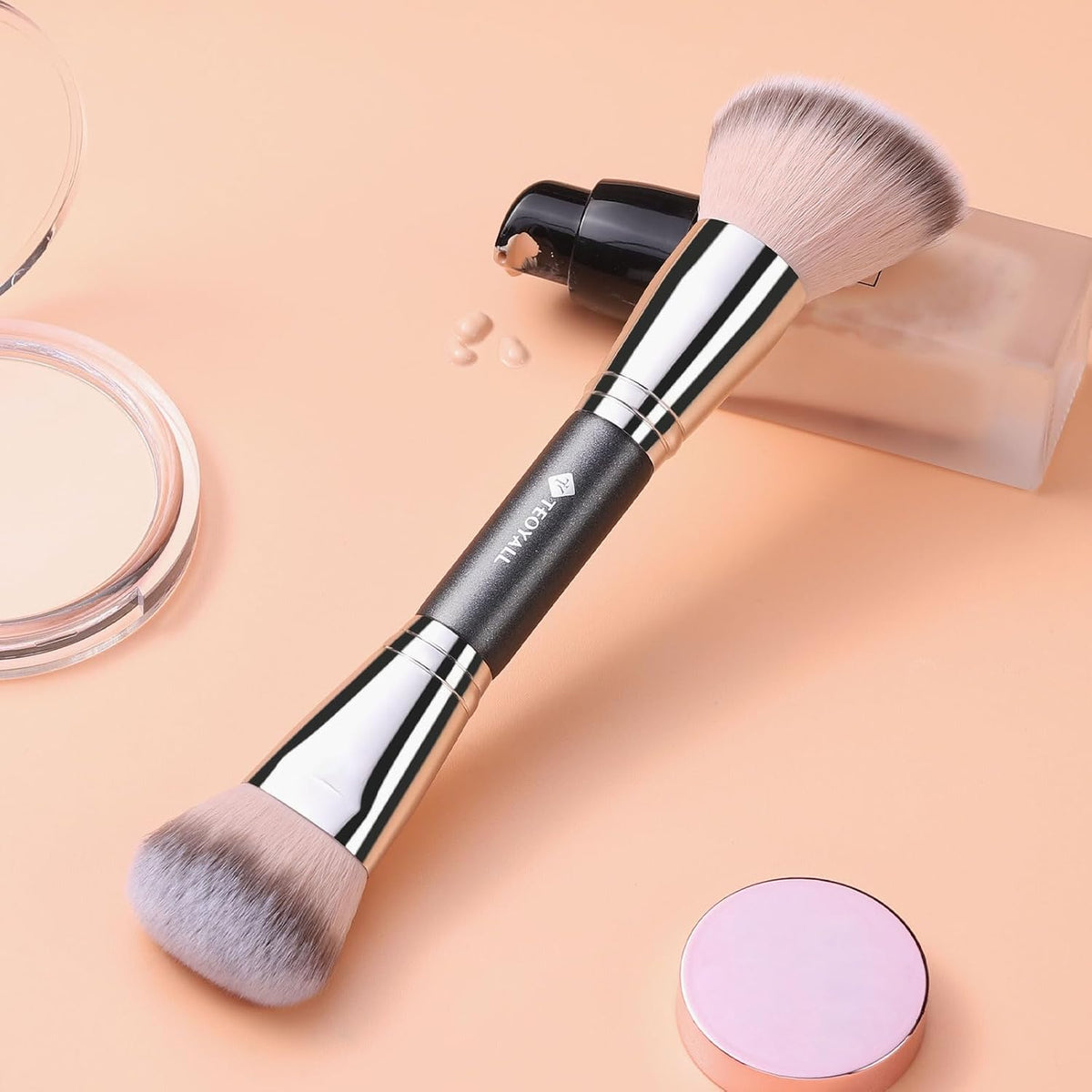Dual-Ended Brush, Flat Angled Foundation Domed Bronzer Blush Brush