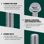 M6-1.0 x 55mm Hex Flange Bolt (2.17" Thread Length), DIN6921, Serrated Locking Flange, 304 Stainless Steel, UNC Full Thread, 20-Pack
