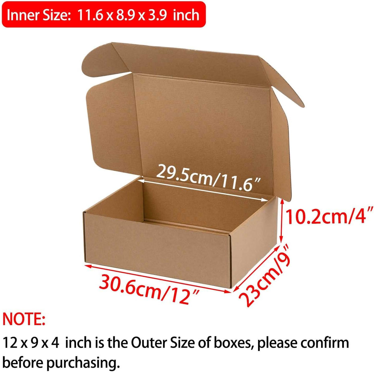 12x9x4 Inches Shipping Boxes, Brown Corrugated Cardboard Boxes for Small Bussiness, Pack of 20