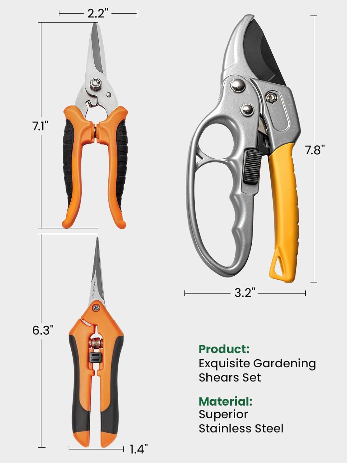 3 Pack Garden Scissors kit Professional Garden Pruning Shears Stainless Steel Garden Shears Gardening Clippers Flower