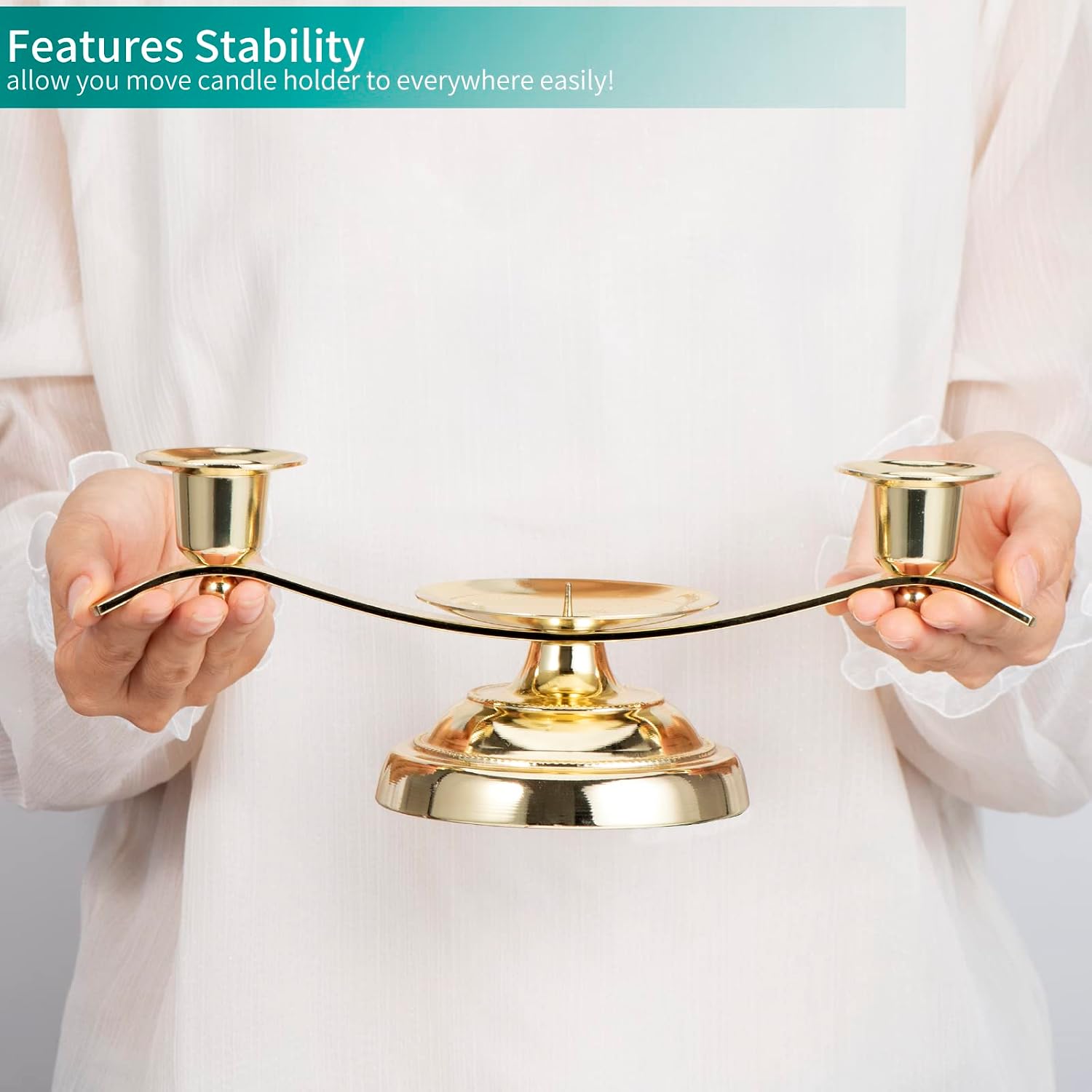 Gold Unity Candle Holder for Wedding and Gifts, ARCHOBAN 3-Candle Design Candle Holder with Stabilizing Pin and Side